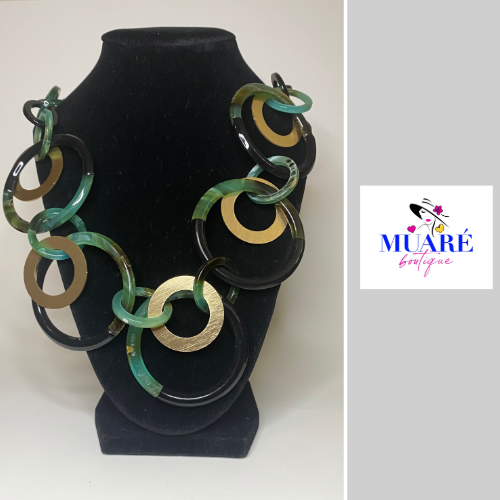 Green and Gold Necklace and Earring Set
