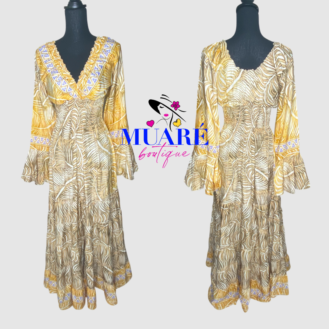 Gold and Cream Maxi Dress