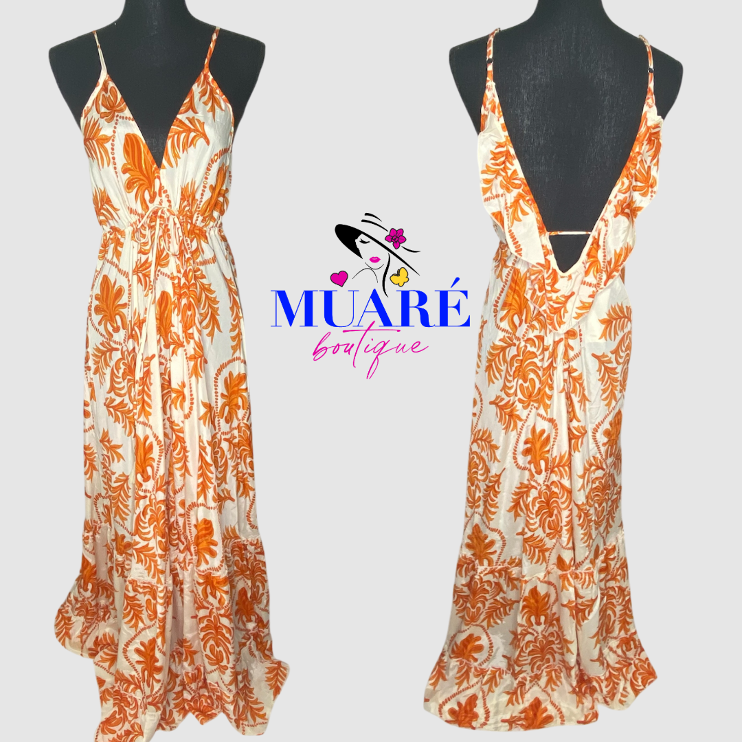 Orange and Cream Maxi Dress