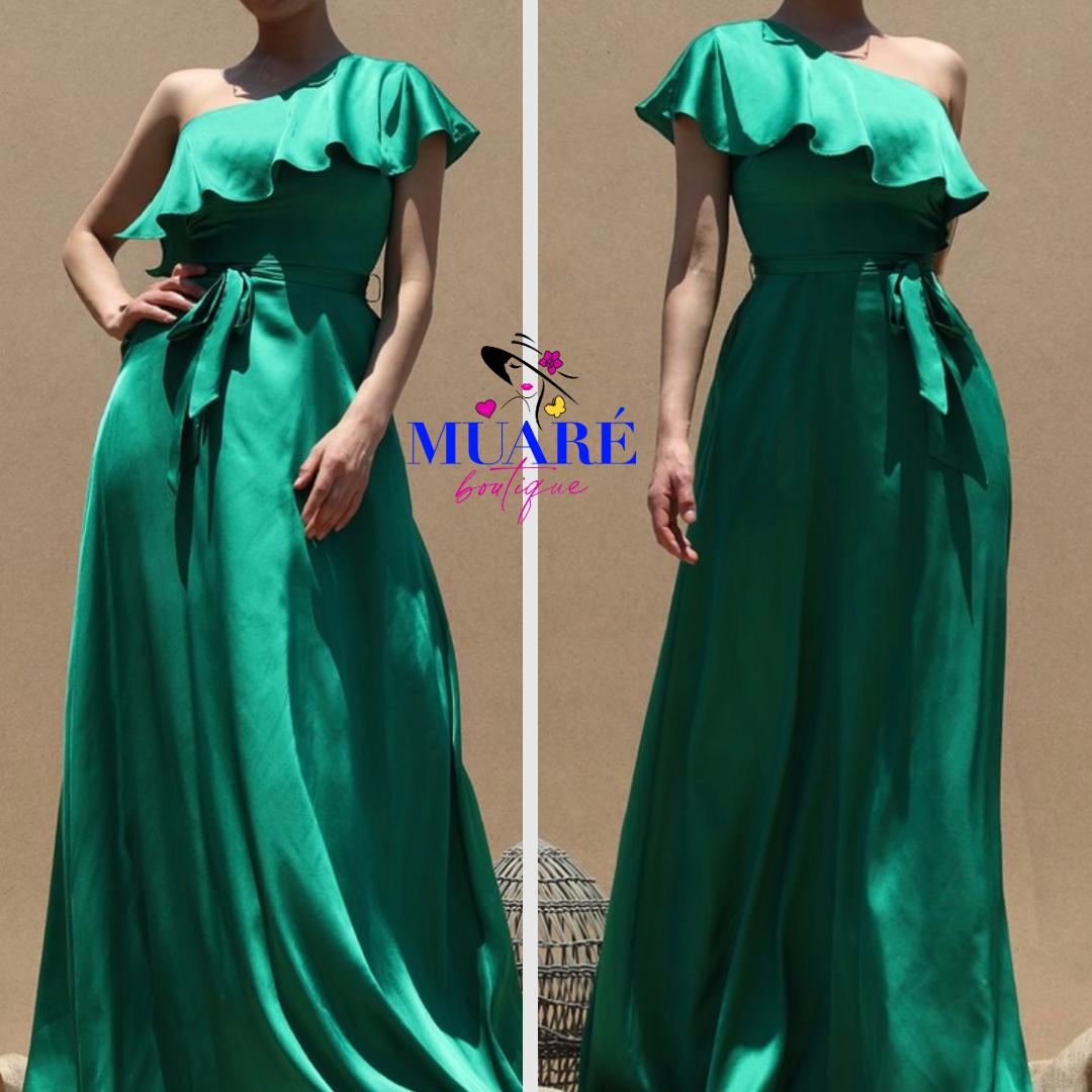Green One Shoulder Maxi Dress
