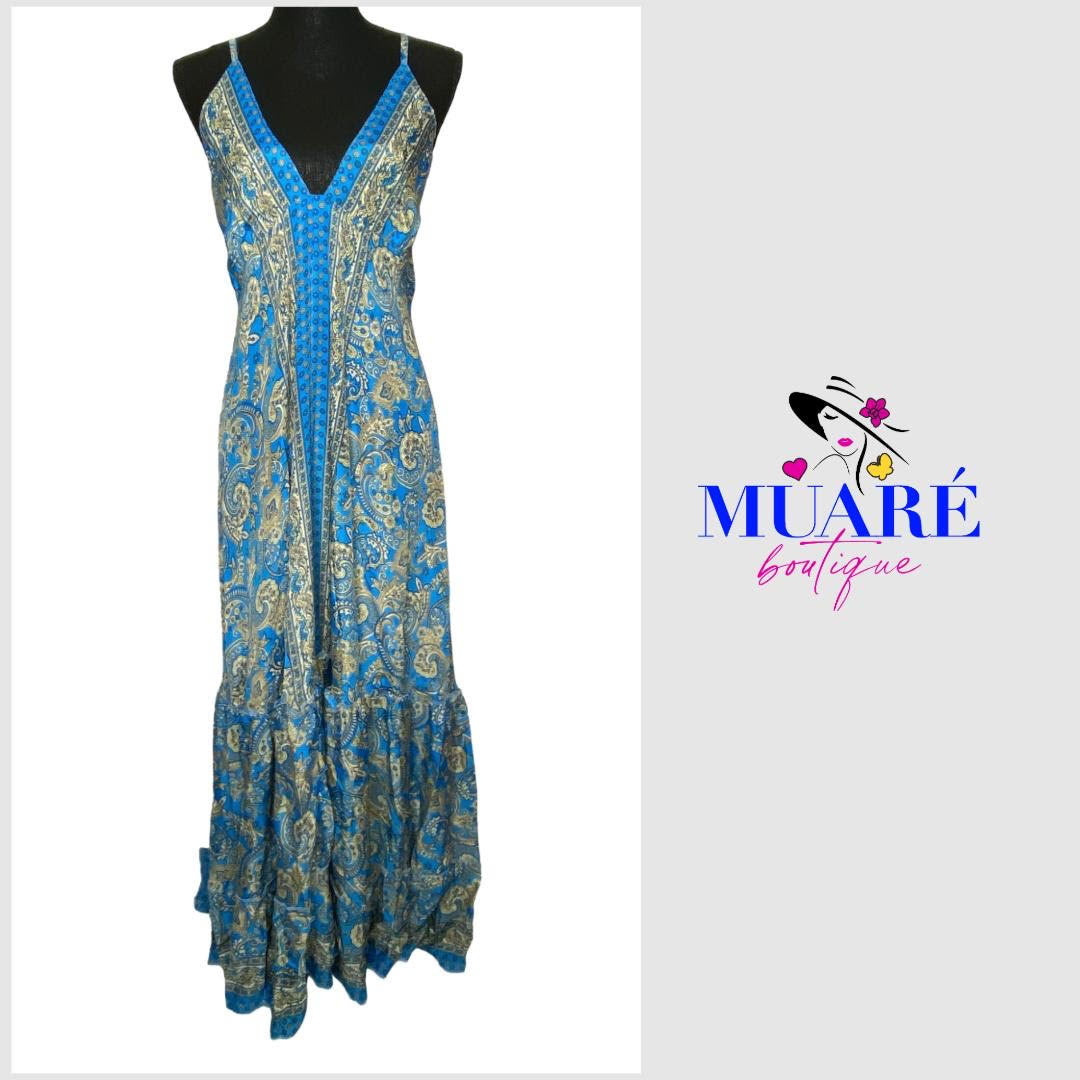 Blue and beige Maxi Dress