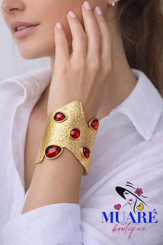 Golden with Red Stones Cuff