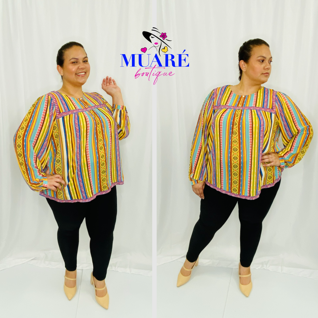 Mustard Square Yoke Printed Top