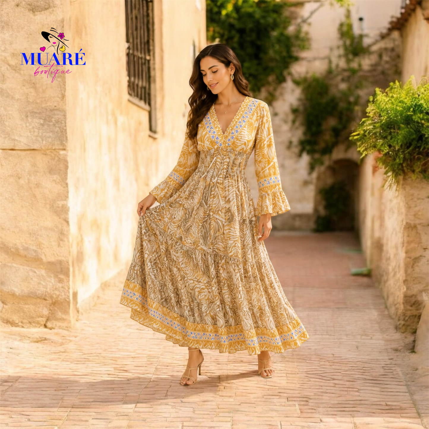 Gold and Cream Maxi Dress