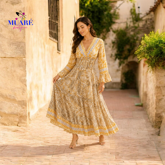 Gold and Cream Maxi Dress