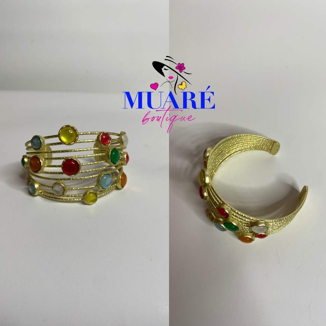 Golden Multi Colors Stones Cuff