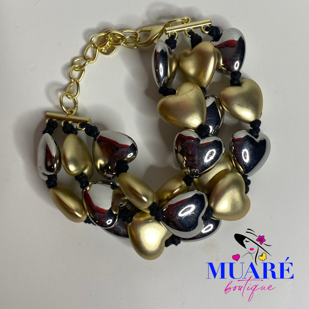 Two Tone Multi Hearts Bracelet