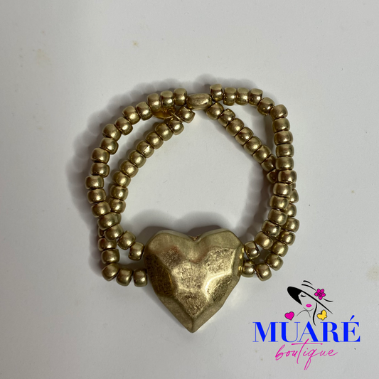 Two Layer Golden Heart Elastic Bracelet