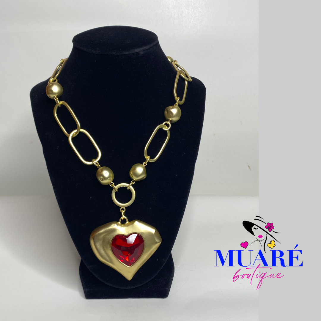 Golden Red Quartz Heart Necklace