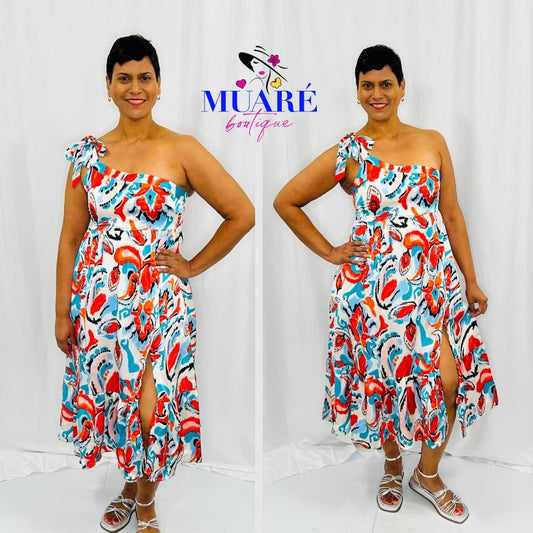 Multicolor One Shoulder Midi Dress