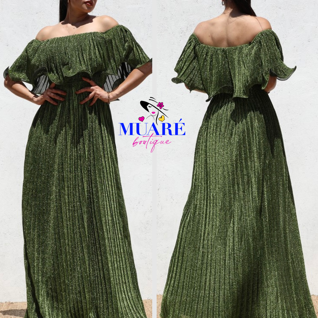 Green Off Shoulder Maxi Dress