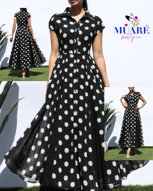 Black Polka Dot Midi Dress