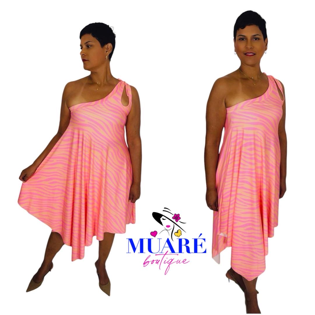 Pink Zebra Asymmetric Dress