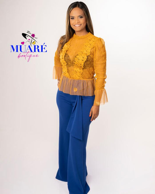 Royal High Waist Belt and Button Detailed Pants