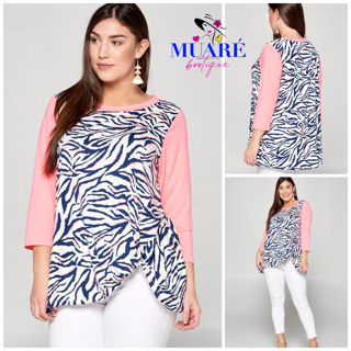 Neon Pink Zebra Printed Brush Side Twist Tunic Top