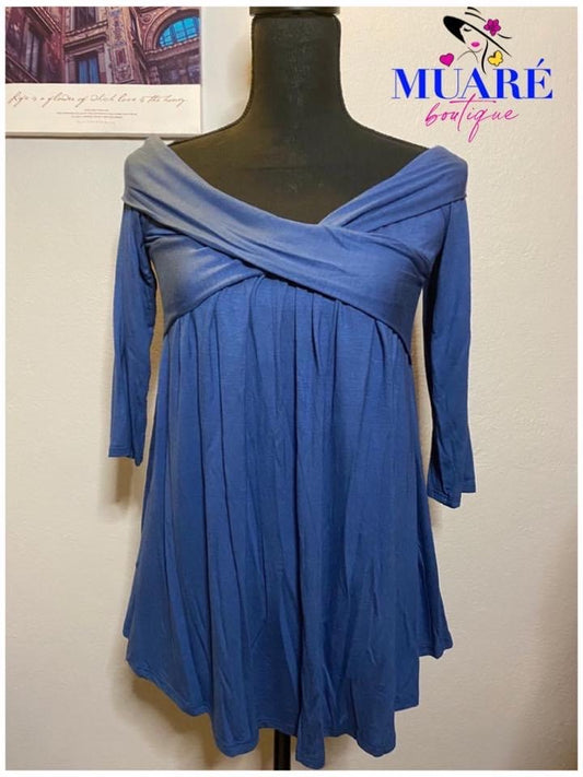 Off Shoulder Crisscross Blue Top