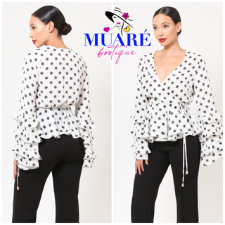 White and Black Printed Blouse