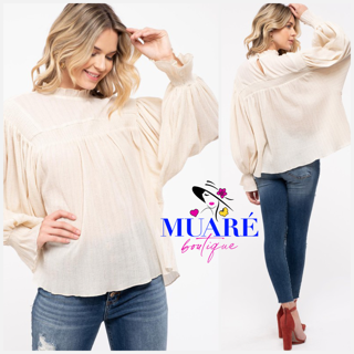 Beige Oversized Sleeves Top