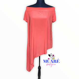 Peach Coral Off Shoulder Asymmetric Top