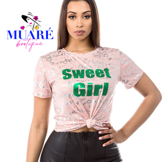 Foil & Glitter Lettering Pattern Shirt