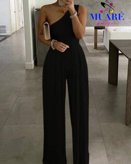 Black Vintage One Shoulder Jumpsuit