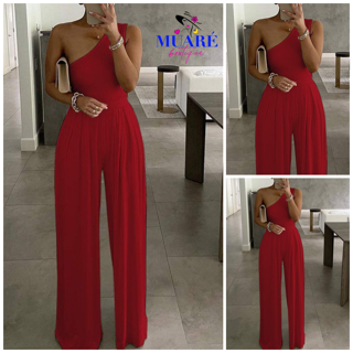 Red Vintage One Shoulder Jumpsuit