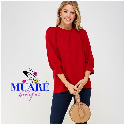 Red Solid 3/4 Blouse