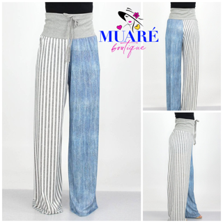 Gray and blue wide leg pant