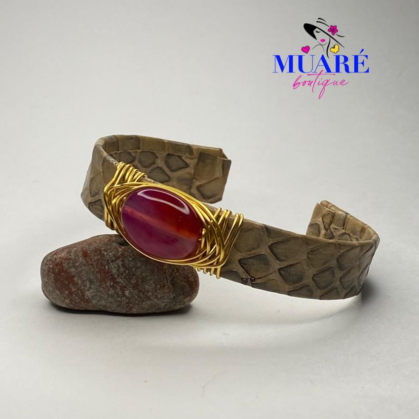 Brown and Magenta Stone Bracelet