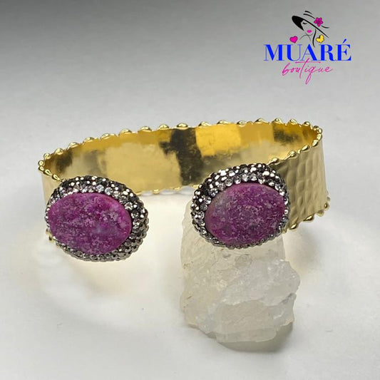 Magenta Stones Gold Bracelet