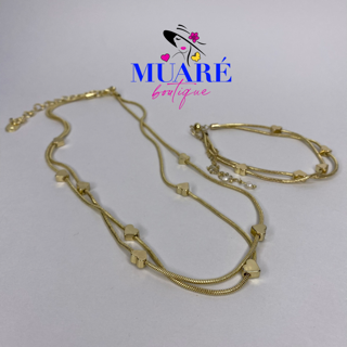 Multiple Hearts Gold Plated Bracelet and Necklace Set