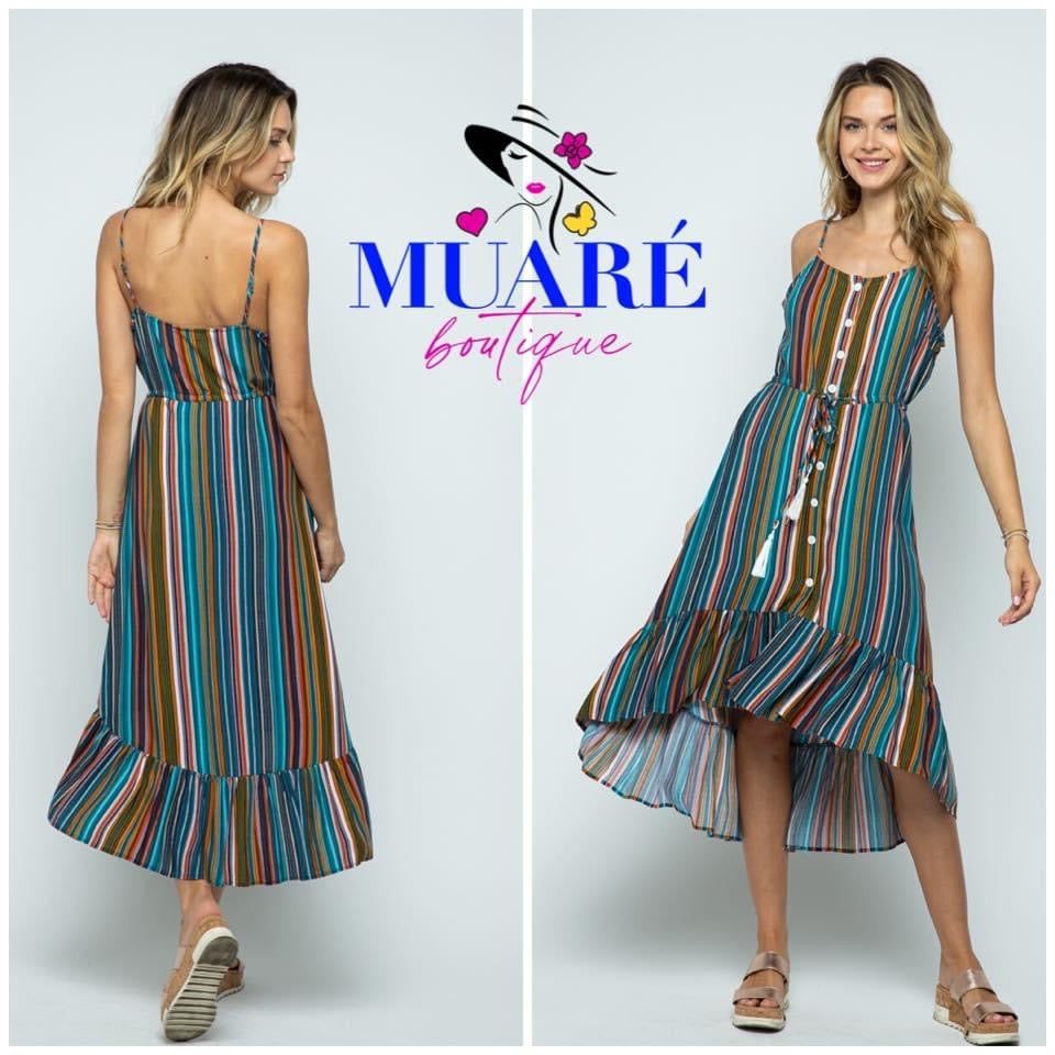 Hi-Low Multi Color Dress with Adjustable Strap