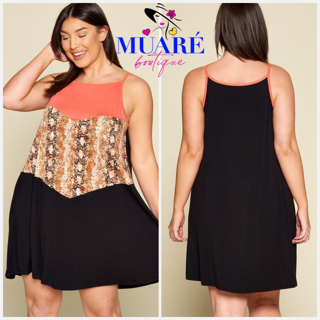 Plus Size Color Block Snake Skin Mini Dress