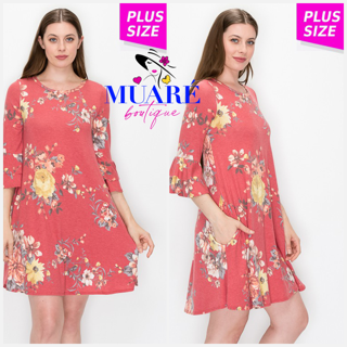 Deep Coral Floral Dress Plus