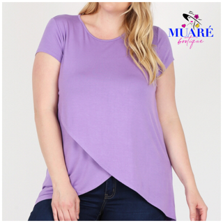 Lilac Overlap Crossed Round Neck Solid Top