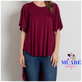 Burgundy Knit Solid Hi-Low Loose Fit Top