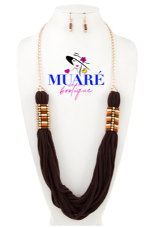 Brown Beads Accent Fabric Necklace Set