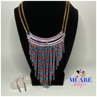 Drop Beads Chain Accent Pendant Necklace Set