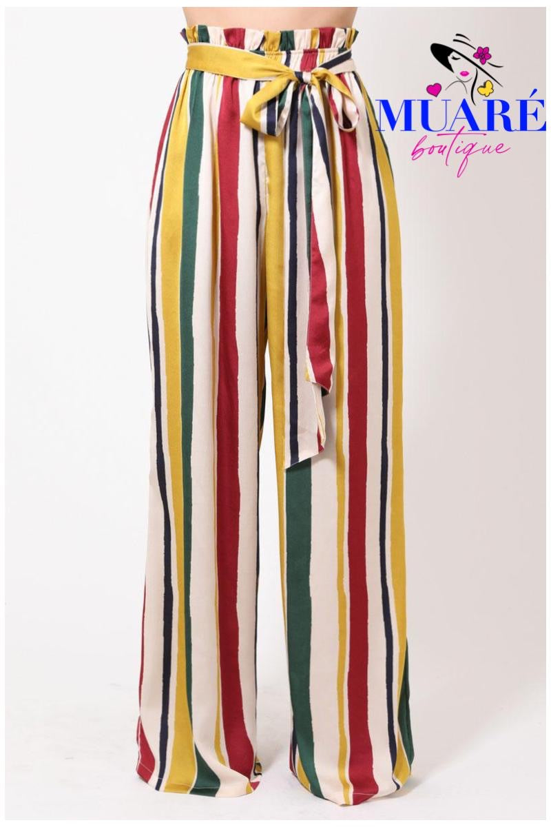 High Rise Stripe Pant-Mustard