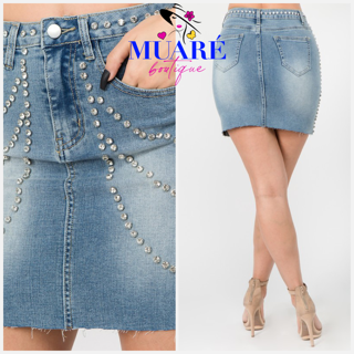 Strech denim skirt with rhinetones