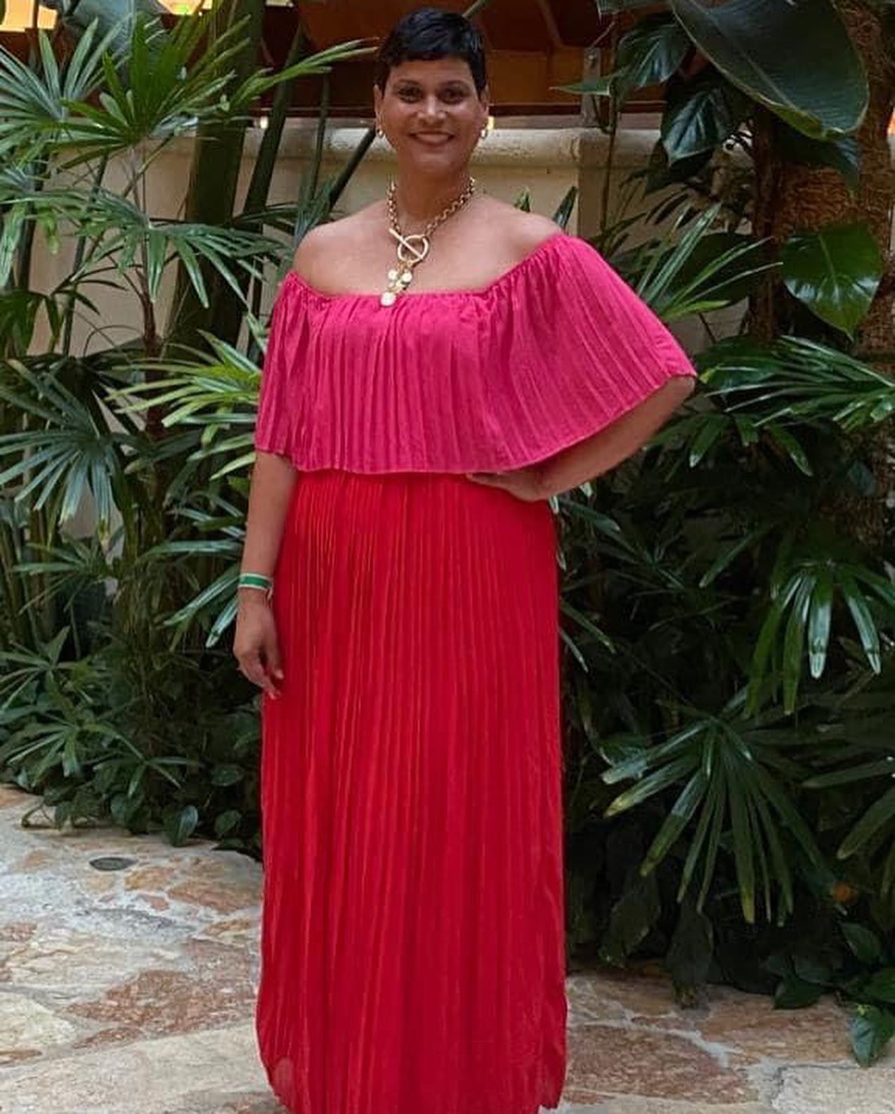 Red and Fuchsia Maxi Dress