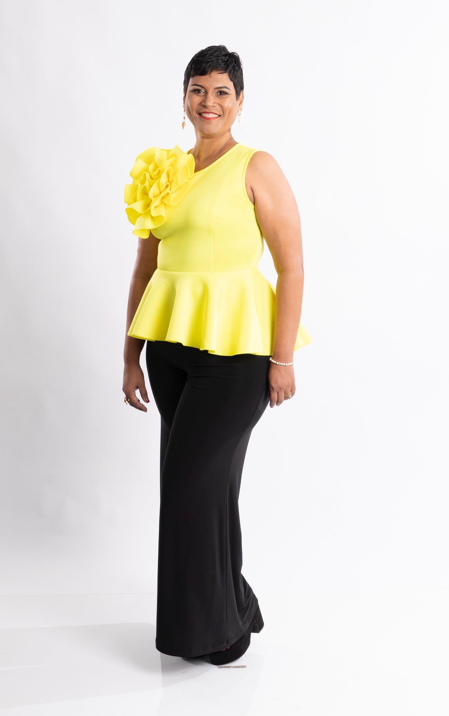 Flower Peplum Top Lemon