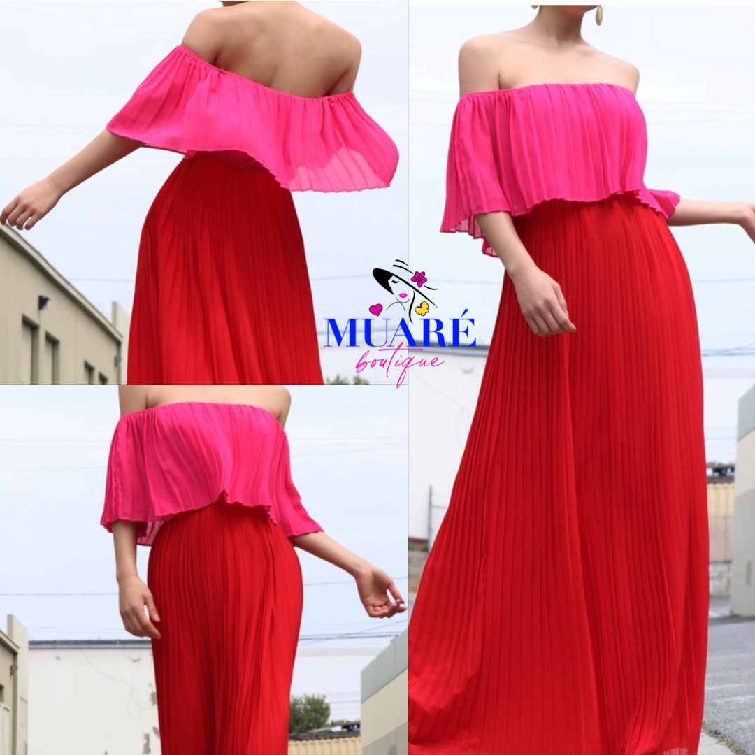 Red and Fuchsia Maxi Dress