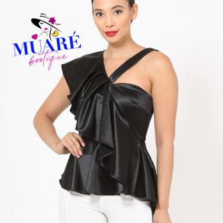 Black one shoulder ruffled shirt