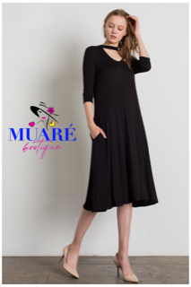 Black Knit Mock Neck Keyhole Dress