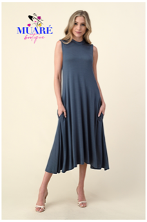 Knit Solid Mock Neck Midi Dress